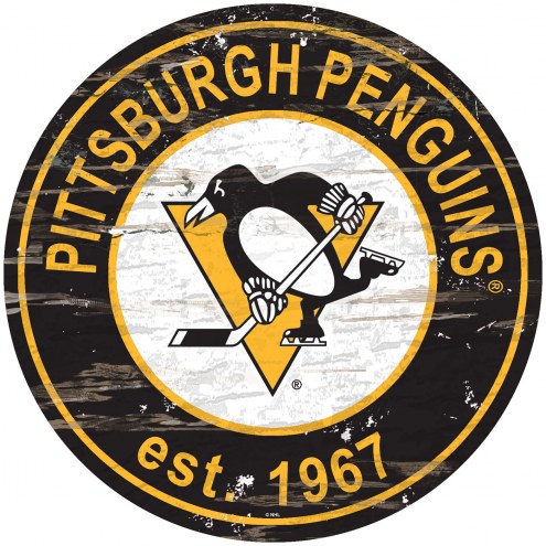 Pittsburgh Penguins Distressed Round Sign