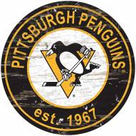 Pittsburgh Penguins Distressed Round Sign