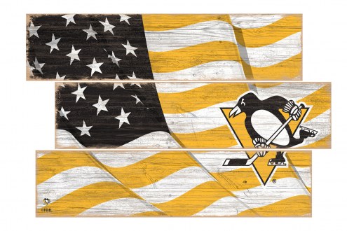 Pittsburgh Penguins Flag 3 Plank Sign