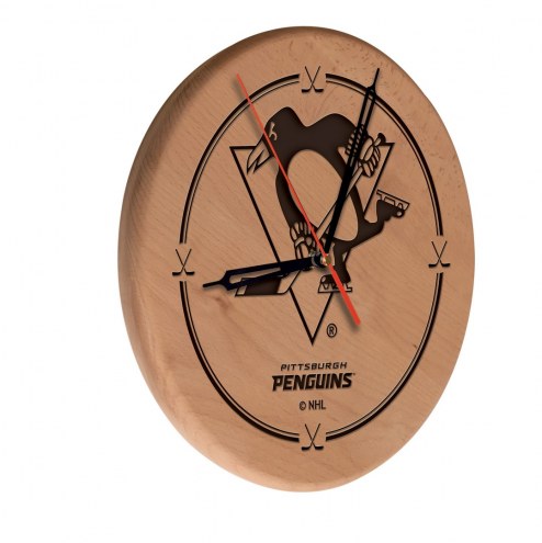 Pittsburgh Penguins Laser Engraved Wood Clock
