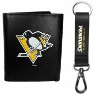 Pittsburgh Penguins Leather Tri-fold Wallet & Strap Key Chain