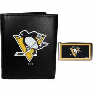 Pittsburgh Penguins Leather Tri-fold Wallet & Color Money Clip