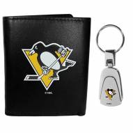 Pittsburgh Penguins Leather Tri-fold Wallet & Steel Key Chain