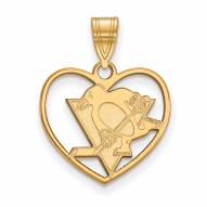 Pittsburgh Penguins Sterling Silver Gold Plated Heart Pendant