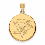 Pittsburgh Penguins Sterling Silver Gold Plated Large Disc Pendant