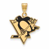 Pittsburgh Penguins Sterling Silver Gold Plated Large Enameled Pendant