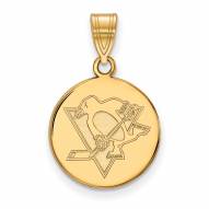 Pittsburgh Penguins Sterling Silver Gold Plated Medium Disc Pendant