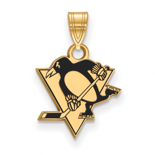 Pittsburgh Penguins Sterling Silver Gold Plated Small Enameled Pendant