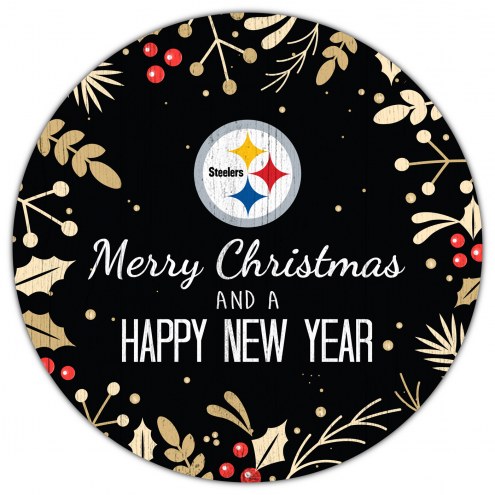 Pittsburgh Steelers 12&quot; Merry Christmas & Happy New Year Sign
