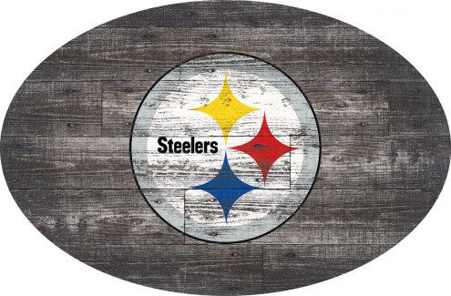 Pittsburgh Steelers 46&quot; Distressed Wood Oval Sign
