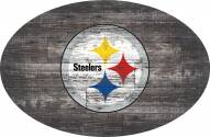 Pittsburgh Steelers 46" Distressed Wood Oval Sign