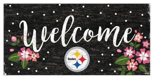 Pittsburgh Steelers 6&quot; x 12&quot; Floral Welcome Sign