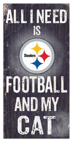 Pittsburgh Steelers 6&quot; x 12&quot; Football & My Cat Sign