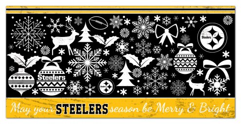 Pittsburgh Steelers 6&quot; x 12&quot; Merry & Bright Sign