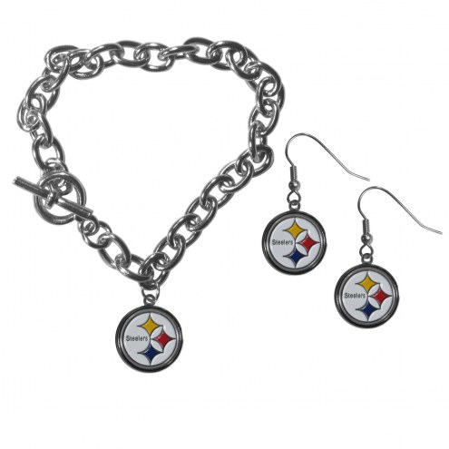 Pittsburgh Steelers Chain Bracelet & Dangle Earring Set