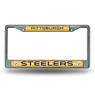 Pittsburgh Steelers Chrome Glitter License Plate Frame