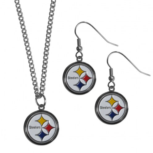 Pittsburgh Steelers Dangle Earrings & Chain Necklace Set