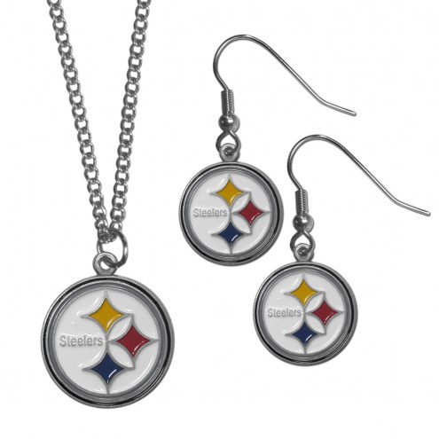 Pittsburgh Steelers Dangle Earrings & Chain Necklace Set