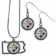 Pittsburgh Steelers Dangle Earrings & State Necklace Set