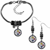 Pittsburgh Steelers Euro Bead Earrings & Bracelet Set