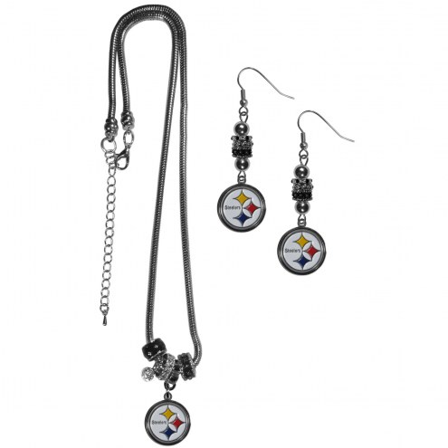 Pittsburgh Steelers Euro Bead Earrings & Necklace Set