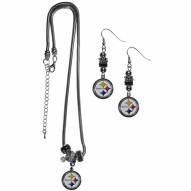 Pittsburgh Steelers Euro Bead Earrings & Necklace Set
