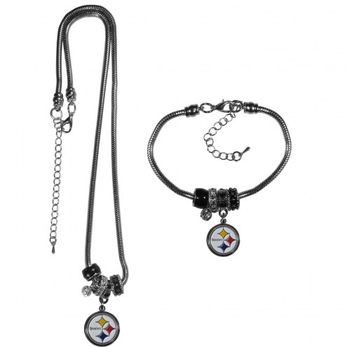 Pittsburgh Steelers Euro Bead Necklace & Bracelet Set