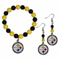 Pittsburgh Steelers Fan Bead Earrings & Bracelet Set