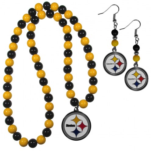 Pittsburgh Steelers Fan Bead Earrings & Necklace Set