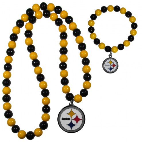 Pittsburgh Steelers Fan Bead Necklace & Bracelet Set