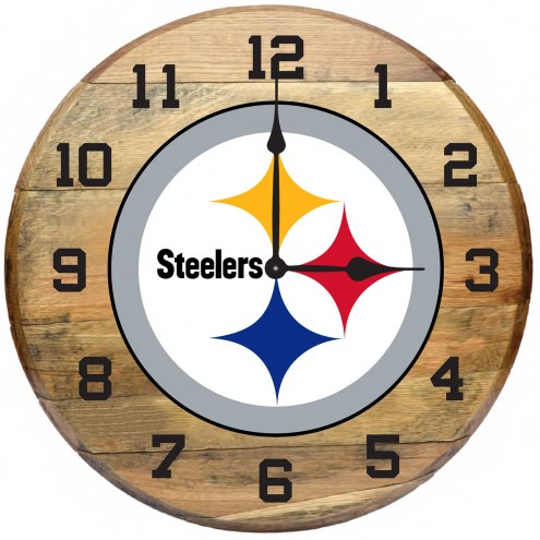 Pittsburgh Steelers Oak Barrel Clock