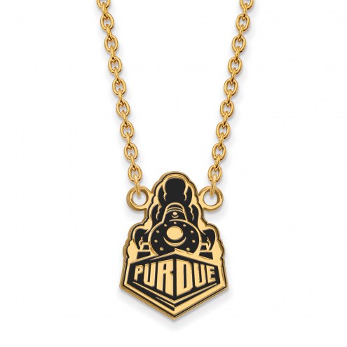 Purdue Boilermakers Sterling Silver Gold Plated Large Enameled Pendant Necklace