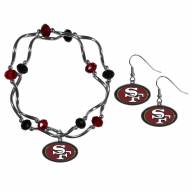 San Francisco 49ers Dangle Earrings & Crystal Bead Bracelet Set