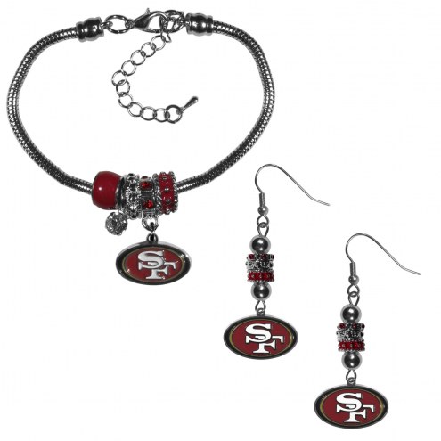 San Francisco 49ers Euro Bead Earrings & Bracelet Set