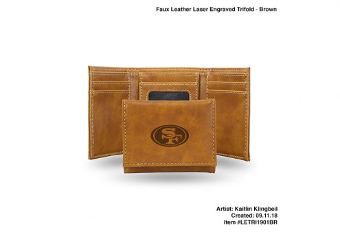 San Francisco 49ers Laser Engraved Brown Trifold Wallet