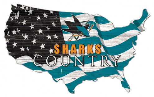 San Jose Sharks 15&quot; USA Flag Cutout Sign