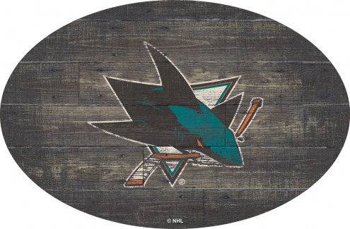 San Jose Sharks 46&quot; Distressed Wood Oval Sign