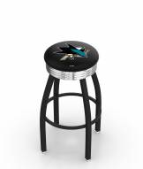 San Jose Sharks Black Swivel Barstool with Chrome Ribbed Ring