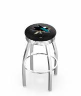 San Jose Sharks Chrome Swivel Barstool with Ribbed Accent Ring