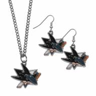 San Jose Sharks Dangle Earrings & Chain Necklace Set