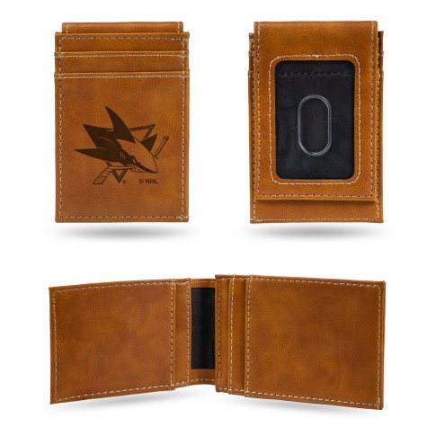 San Jose Sharks Laser Engraved Brown Front Pocket Wallet