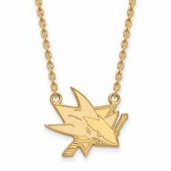 San Jose Sharks Sterling Silver Gold Plated Large Pendant Necklace