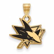 San Jose Sharks Sterling Silver Gold Plated Small Enameled Pendant
