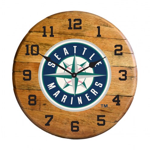 Seattle Mariners Oak Barrel Clock