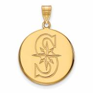 Seattle Mariners Sterling Silver Gold Plated Large Disc Pendant