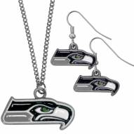 Seattle Seahawks Dangle Earrings & Chain Necklace Set
