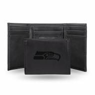 Seattle Seahawks Laser Engraved Black Trifold Wallet