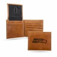 Seattle Seahawks Laser Engraved Brown Billfold Wallet