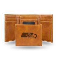 Seattle Seahawks Laser Engraved Brown Trifold Wallet