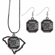 South Carolina Gamecocks Dangle Earrings & State Necklace Set